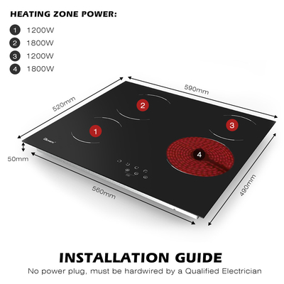 kopen 220V-240V 4 Burner Elektrische Kookplaat Ingebouwde 24 inch Keramische Kookplaat 6000W online manufacture