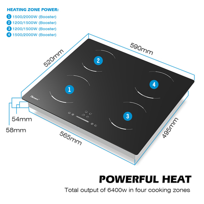 60cm 4 Brander Elektrische kookplaat 4 Zone Inductie Hub 6400W GIB464SC
